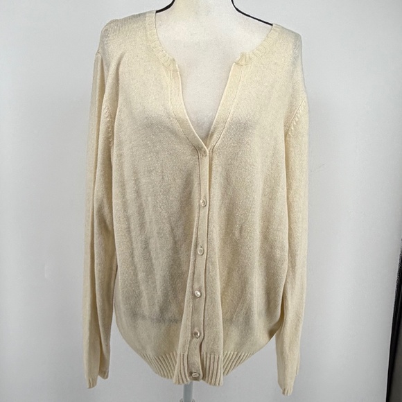 Talbots Womens Ivory Cardigan V-Neck Angora 3X Academia Classic Minimalist Chic - Picture 1 of 15